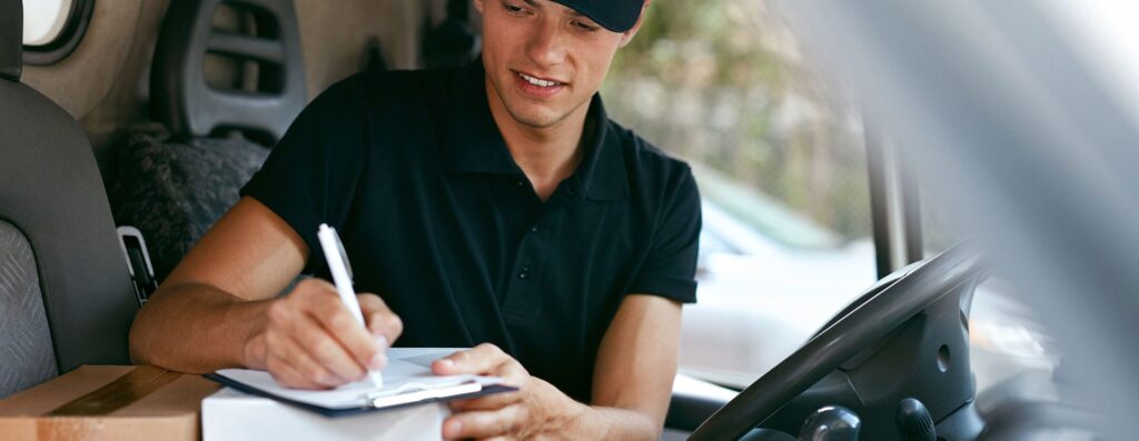 WHG Reading Delivery driver signing for parcel